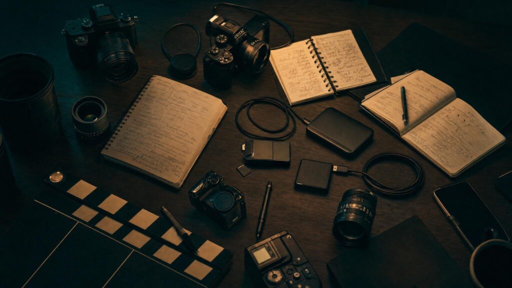 Material de producción audiovisual preparado para planificar el workflow y la postproducción antes del rodaje